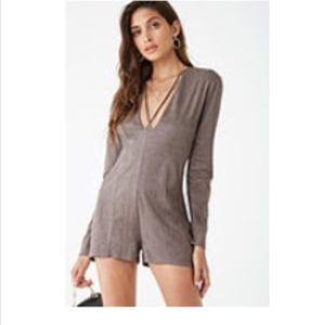 Strappy Faux Suede Romper